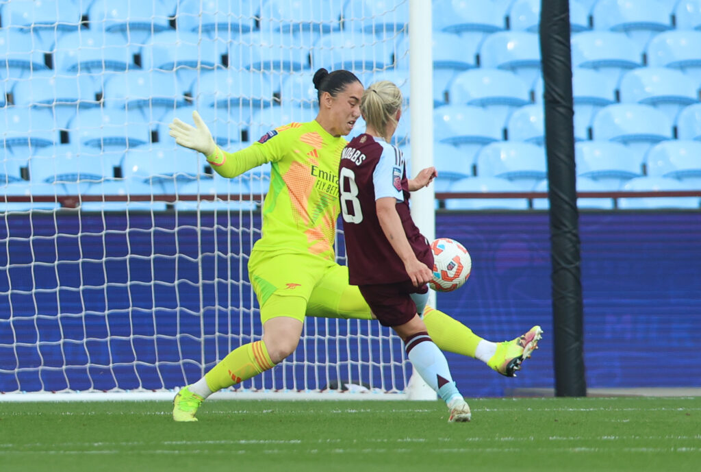 Chelsea win the league as Arsenal disintegrate at Villa Park 3 BIRMINGHAM, ENGLAND - APRIL 30: Jordan Nobbs of Aston Villa scores her team's first goal past Manuela Zinsberger of Arsenal during the Barclays Women's Super League match between Aston Villa FC and Arsenal FC at Villa Park on April 30, 2025 in Birmingham, England. (Photo by Nathan Stirk/Getty Images)