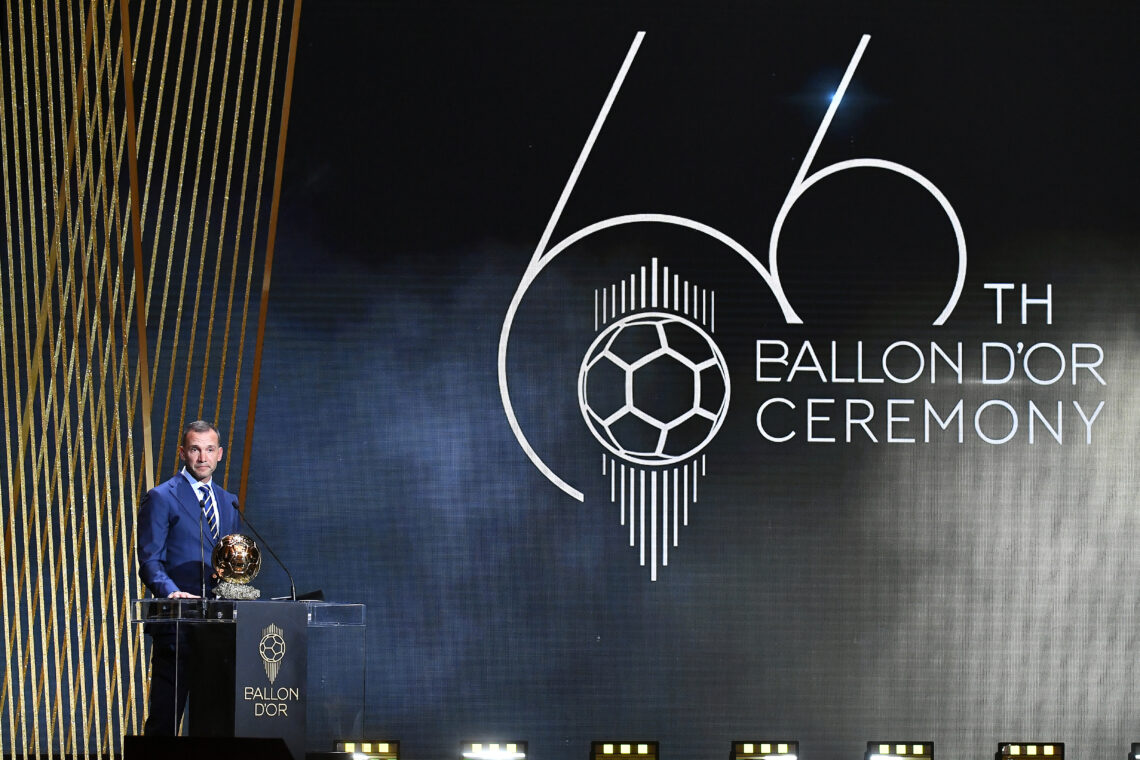 PARIS, FRANCE - OCTOBER 17: Andriy Shevchenko speaks before giving the Woman Ballon d'Or award during the Ballon D'Or ceremony at Theatre Du Chatel...