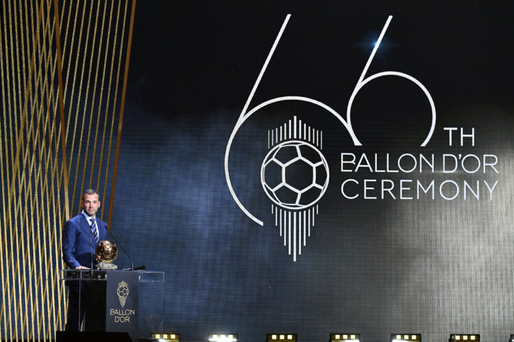PARIS, FRANCE - OCTOBER 17: Andriy Shevchenko speaks before giving the Woman Ballon d'Or award during the Ballon D'Or ceremony at Theatre Du Chatel...