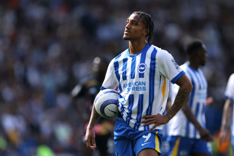 BRIGHTON, ENGLAND - APRIL 12: Joao Pedro of Brighton & Hove Albion waits to take his first penalty of the game during the Premier League match ...