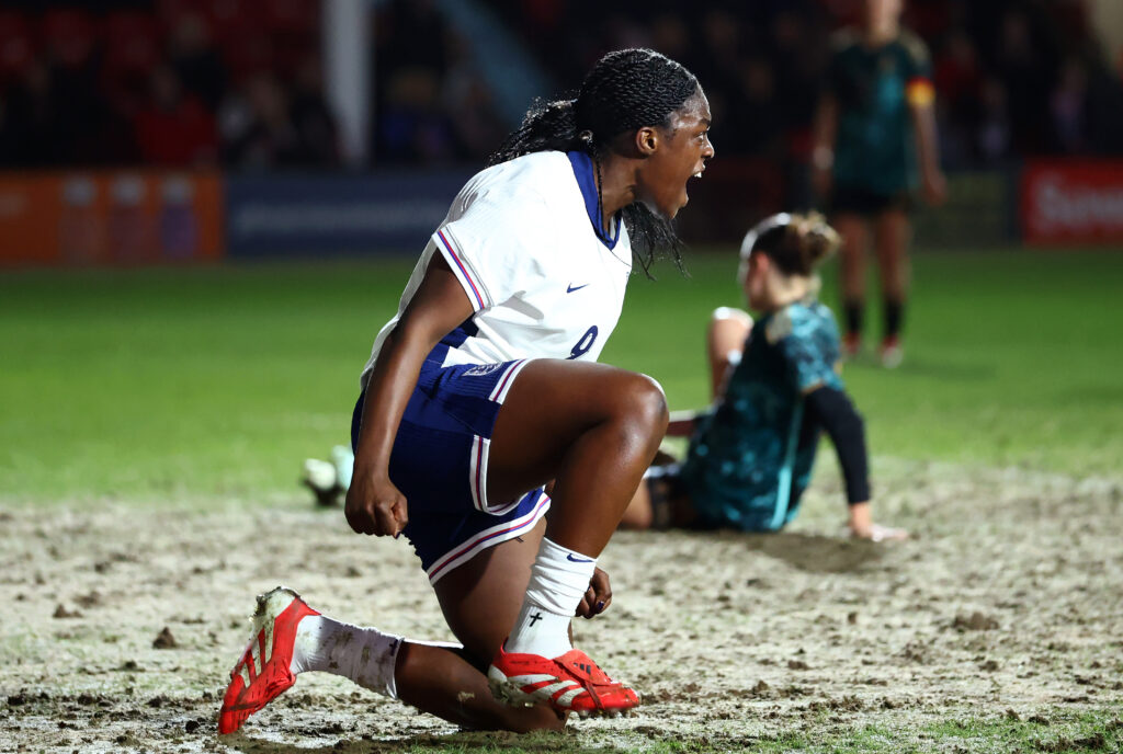 Arsenal loan review: Who will return next season? 3 WALSALL, ENGLAND - FEBRUARY 20: Michelle Agyemang of England celebrates after scoring her team's second goal during the Women's U23 international between England and Germany at Poundland Bescot Stadium on February 20, 2025 in Walsall, England. (Photo by Dan Istitene/Getty Images)