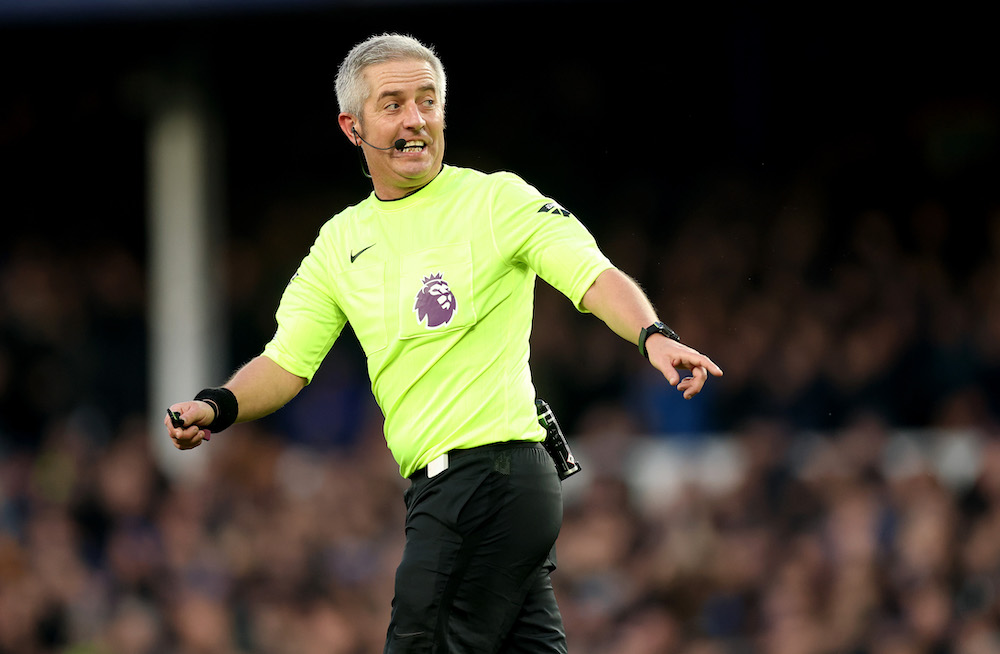 Southampton-Arsenal official has only reffed Gunners once before 2 LIVERPOOL, ENGLAND: Referee Darren Bond during the Premier League match between Everton FC and Leicester City FC at Goodison Park on February 01, 2025. (Photo by Carl Recine/Getty Images)