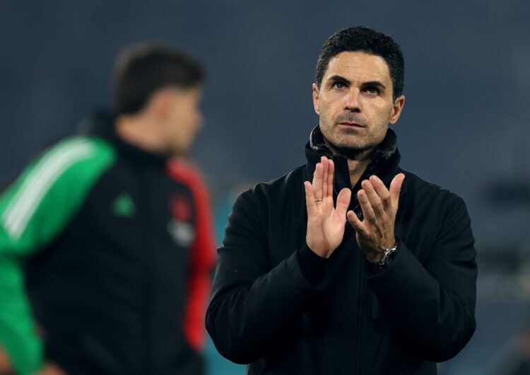 PARIS, FRANCE: Mikel Arteta applauds the fans at full-time following Arsenal's defeat and subsequent elimination from the UEFA Champions League by ...