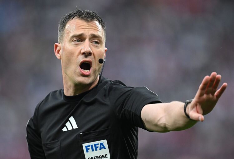 LEIPZIG, GERMANY: Referee Felix Zwayer gestures during the Bundesliga match between RB Leipzig and FC Bayern München at Red Bull Arena on May 03, 2...