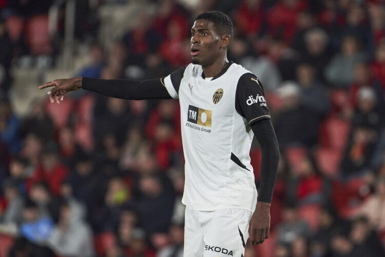MALLORCA, SPAIN: Cristhian Mosquera of Valencia CF gestures during the LaLiga match between RCD Mallorca and Valencia CF at Estadi de Son Moix on N...