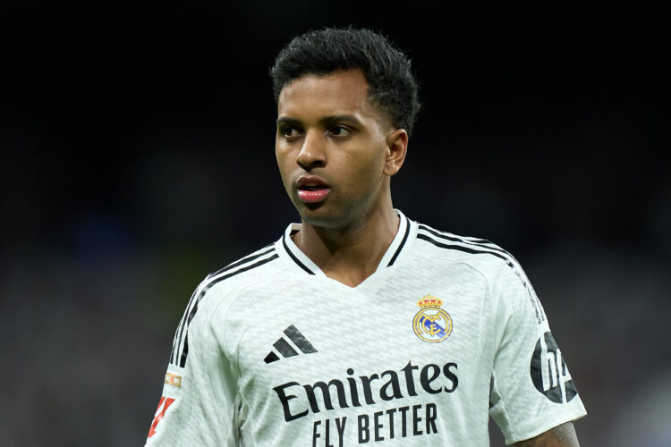 MADRID, SPAIN - MARCH 29: Rodrygo Goes of Real Madrid looks on during the LaLiga match between Real Madrid CF and CD Leganes at Estadio Santiago Be...