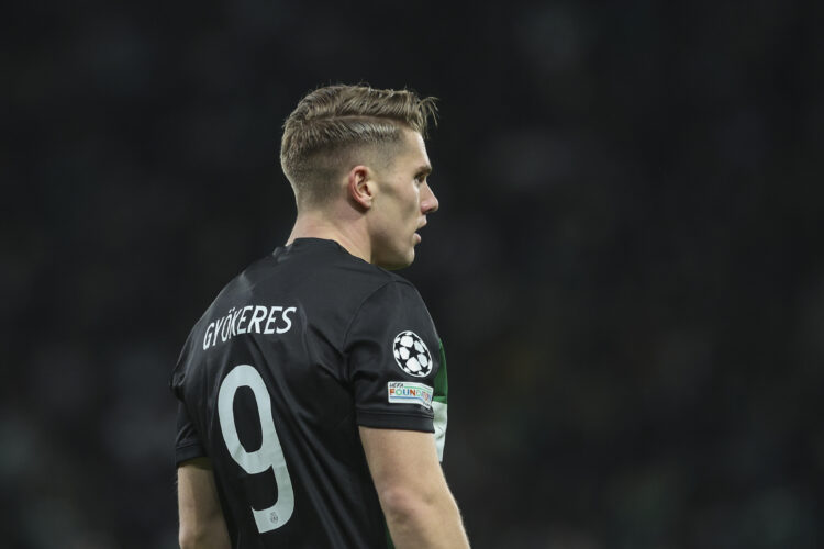 LISBON, PORTUGAL - FEBRUARY 12: Viktor Gyokeres of Sporting CP during the UEFA Champions League 2024/25 League Knockout Play-off First Leg match be...