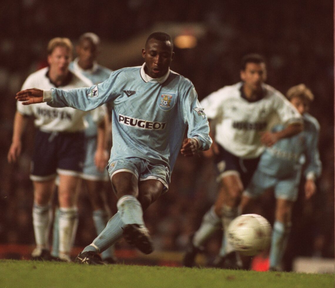 9 MAY 1994: PETER NDLOVU OF COVENTRY SCORES FROM THE PENALTY LINE DURING THEIR FA CARLING PREMIERSHIP MATCH VERSUS TOTTENHAM HOTSPURAT AT WHITE HAR...