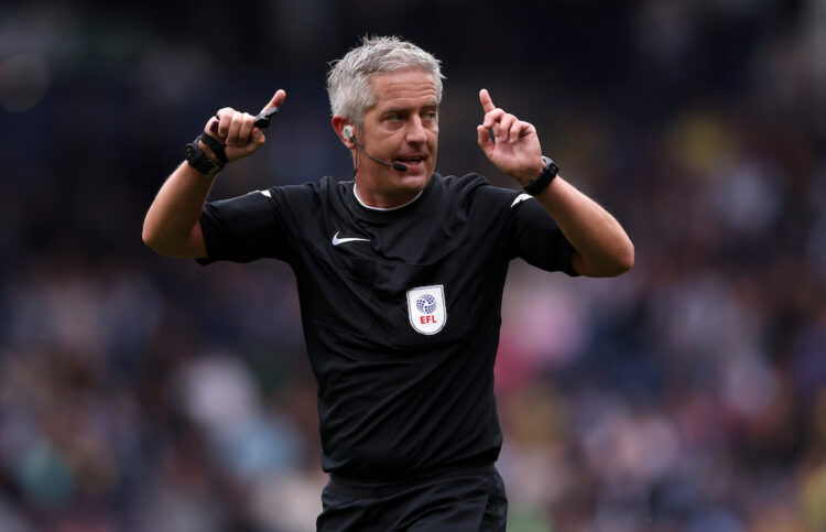 WEST BROMWICH, ENGLAND: Referee Darren Bond reacts during the Sky Bet Championship match between West Bromwich Albion FC and Luton Town FC at The H...