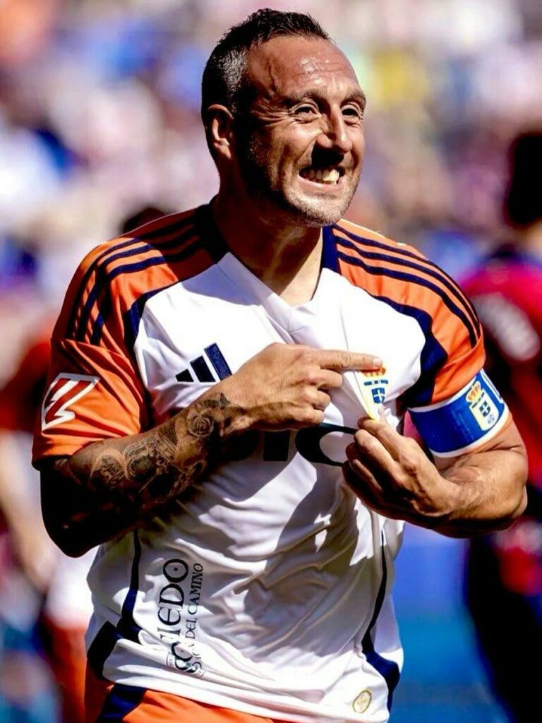 Santi Cazorla still has it, even at 40! 3 Santi Cazorla celebrating a goal for Real Oviedo (Photo via Cazorla on Instagram)