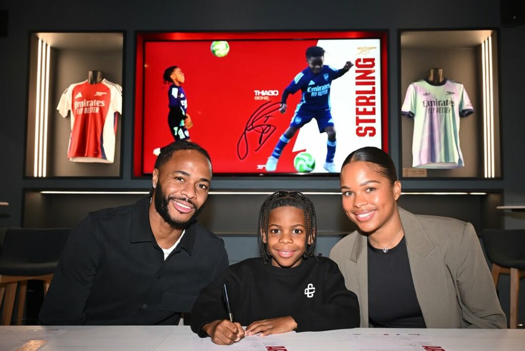 Arsenal player's son signs for the Gunners' academy 2 Thiago Sterling with his parents after signing for Arsenal (Photo via Paige Milian on Instagram)