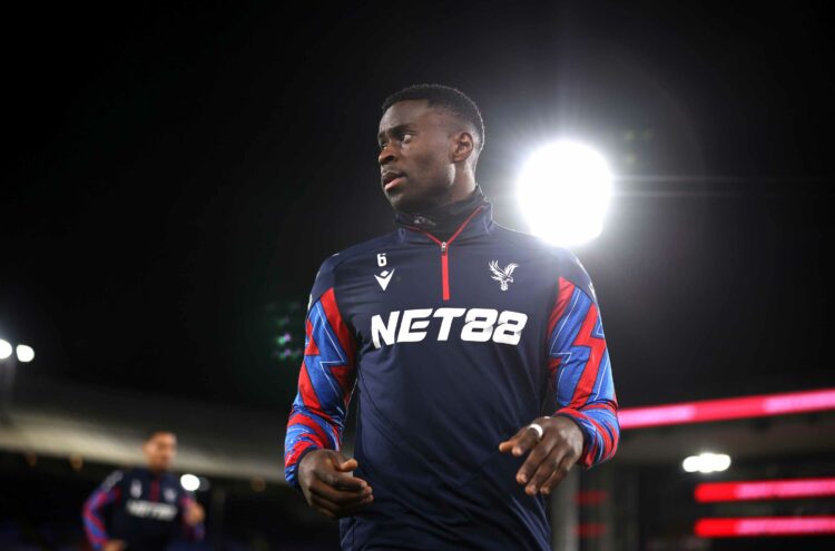 Marc Guehi of Crystal Palace warms up prior to the Premier League match between Crystal Palace FC and Arsenal FC at Selhurst Park on December 21, 2...