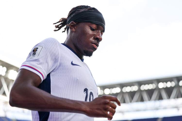 Noni Madueke of England looks on during the FIFA World Cup 2026 European Qualifier between Andorra and England at RCDE Stadium on June 07, 2025 in ...