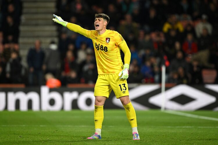 BOURNEMOUTH, ENGLAND: Kepa Arrizabalaga of AFC Bournemouth shouts instructions during the Premier League match between AFC Bournemouth and Fulham F...