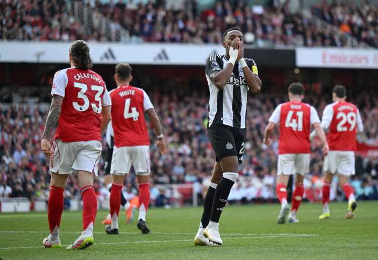 LONDON, ENGLAND - MAY 18: Joe Willock of Newcastle United reacts after missing a chance during the Premier League match between Arsenal FC and Newc...