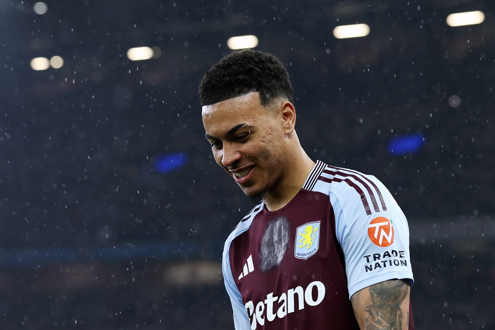 BIRMINGHAM, ENGLAND: Morgan Rogers of Aston Villa looks on before the UEFA Champions League 2024/25 Quarter Final Second Leg match between Aston Villa FC and Paris Saint-Germain at Villa Park on April 15, 2025. (Photo by Dan Istitene/Getty Images)