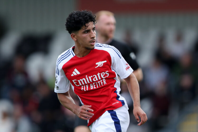BOREHAMWOOD, ENGLAND - JULY 13: Salah Oulad M'Hand of Arsenal XI looks on after scoring his team's third goal during the Pre-Season Friendly match ...