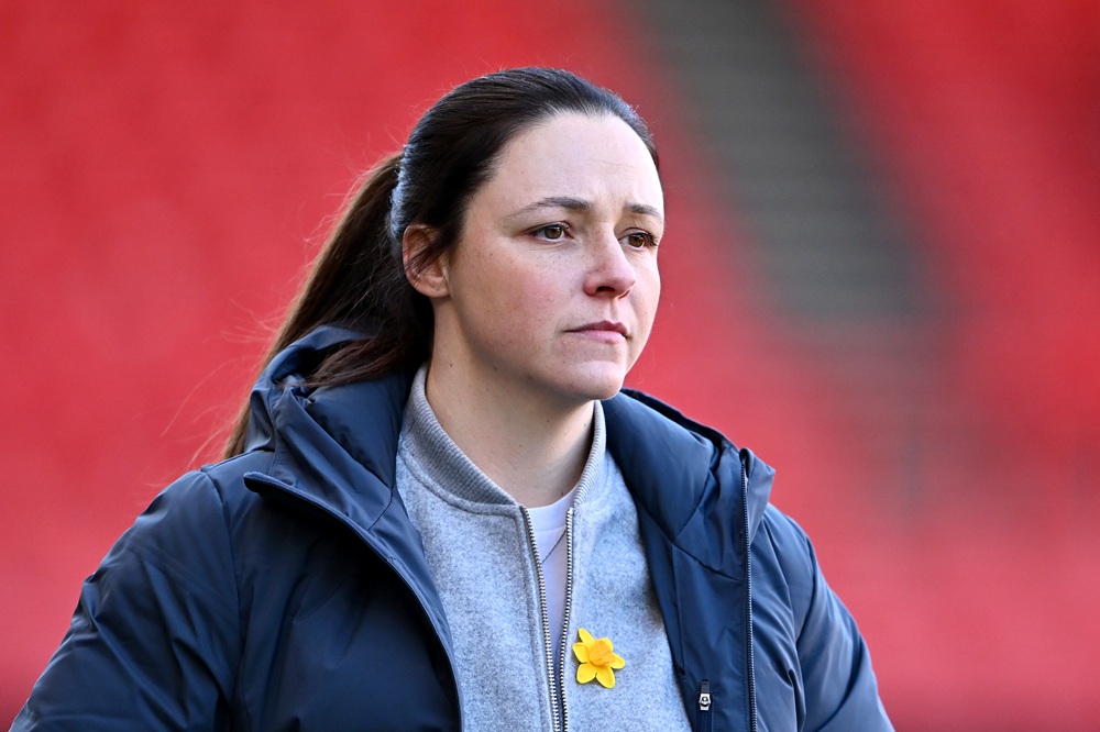 BRISTOL, ENGLAND: Lauren Smith, Manager of Bristol City, looks on prior to the Barclays Women´s Super League match between Bristol City and Brighton & Hove Albion at Ashton Gate Stadium on March 03, 2024. (Photo by Dan Mullan/Getty Images)