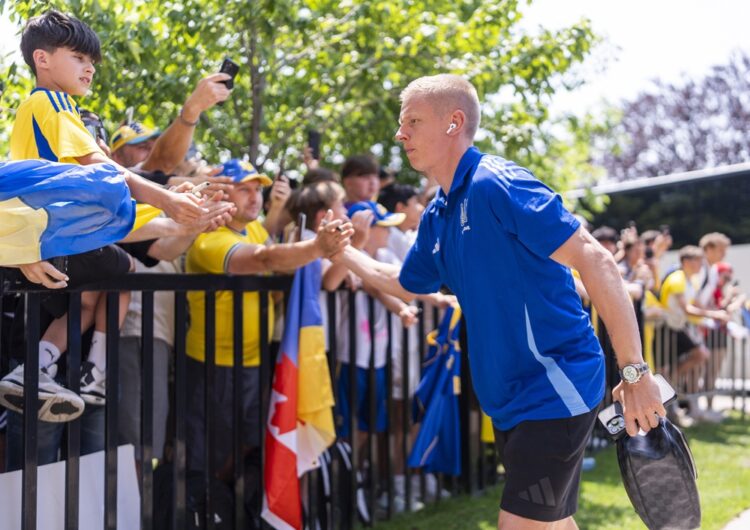 TORONTO, ON: Oleksandr Zinchenko of Ukraine arrives to play Canada in their Canadian Shield Tournament match at the BMO Field on June 7, 2025. (Pho...