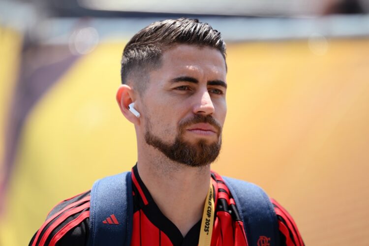 PHILADELPHIA, PENNSYLVANIA: Jorginho of CR Flamengo arrives at the stadium prior to the FIFA Club World Cup 2025 group D match between CR Flamengo ...