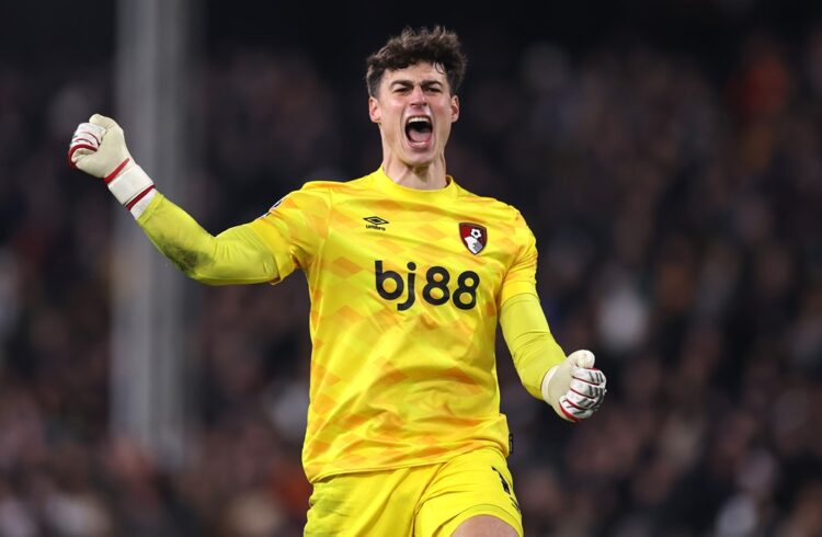 LONDON, ENGLAND: Kepa Arrizabalaga of AFC Bournemouth reacts during the Premier League match between Fulham FC and AFC Bournemouth at Craven Cottag...
