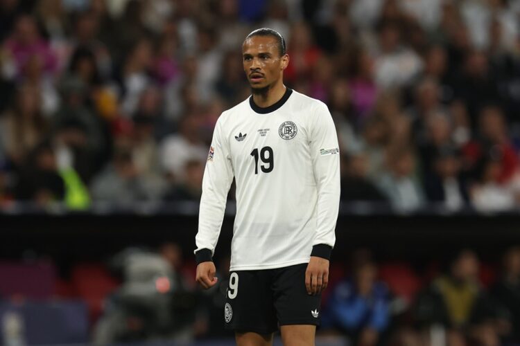 MUNICH, GERMANY: Leroy Sane of Germany looks on during the UEFA Nations League 2025 semifinal match between Germany and Portugal at Munich Football...