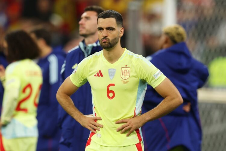 MUNICH, GERMANY: Mikel Merino of Spain appears dejected following defeat in the UEFA Nations League 2025 final match between Portugal and Spain at ...