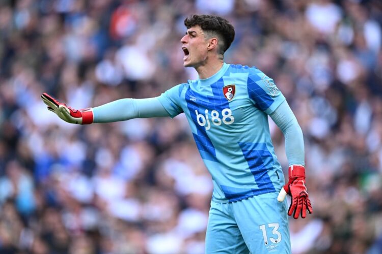 LONDON, ENGLAND: Kepa Arrizabalaga of AFC Bournemouth reacts during the Premier League match between Tottenham Hotspur FC and AFC Bournemouth at To...