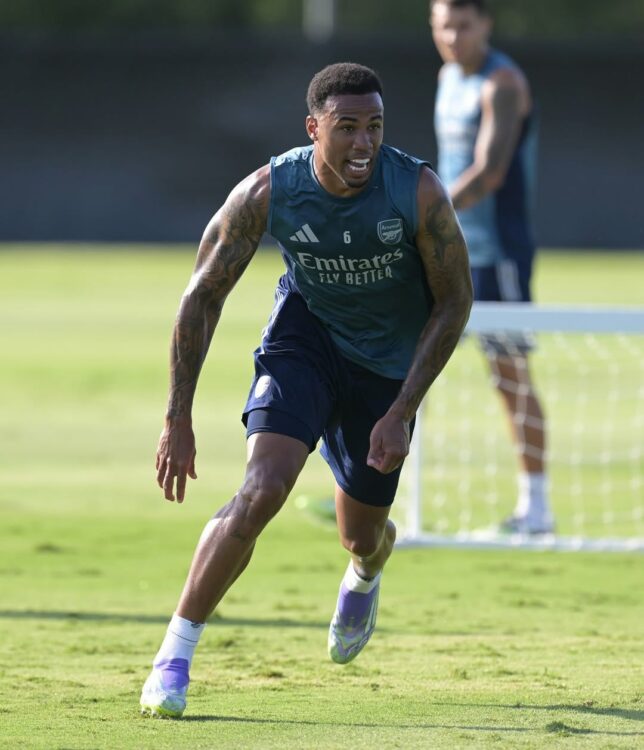 Gabriel Magalhaes in training with Arsenal (Photo via Gabriel on Instagram)
