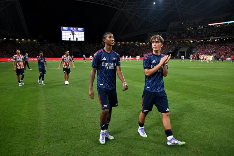 Max Dowman and Marli Salmon (L) after their match for the Arsenal first-team (Photo via Dowman on Instagram)