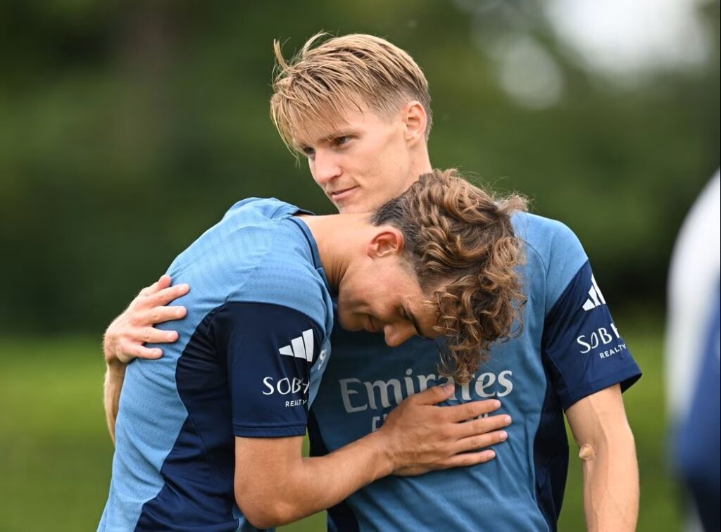 Max Dowman with Martin Odegaard in training (Photo via Arsenal.com)
