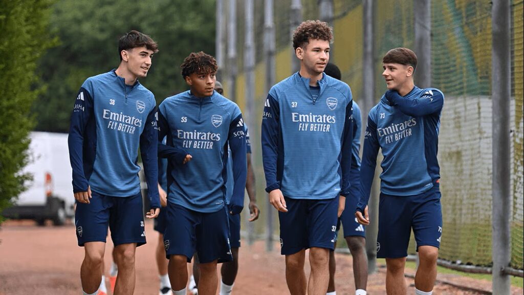 Marcell Washington (#55) in pre-season training with Arsenal (Photo via Arsenal.com)