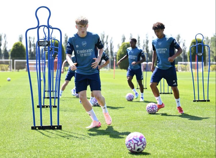 Callan Hamill in training with Arsenal wearing the number 83 (Photo via Arsenal.com)