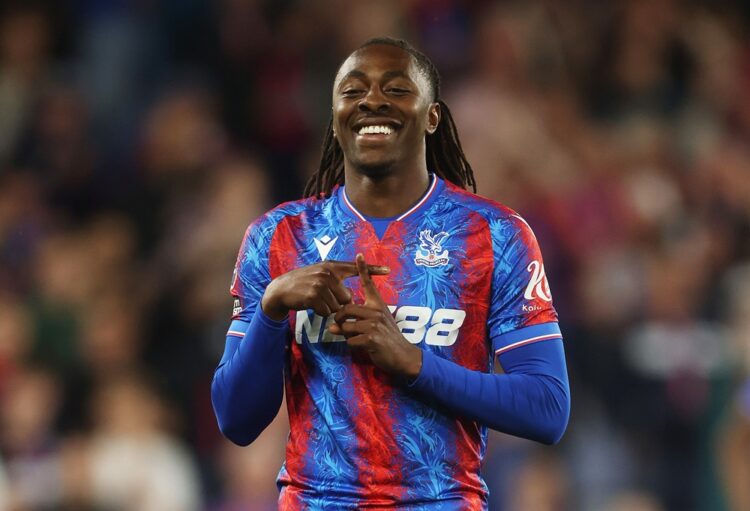 LONDON, ENGLAND: Eberechi Eze of Crystal Palace celebrates scoring his team's fourth goal during the Premier League match between Crystal Palace FC...