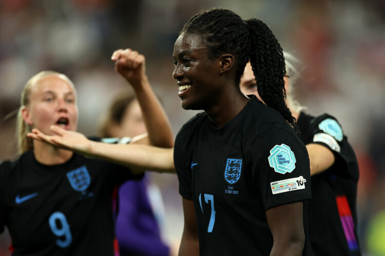 GENEVA, SWITZERLAND - JULY 22: Michelle Agyemang of England celebrates after the teams victory and progression to the final following the UEFA Wome...
