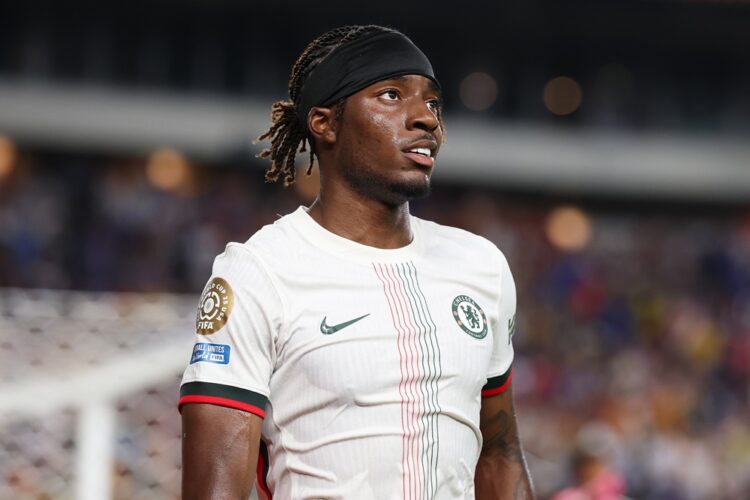 PHILADELPHIA, PENNSYLVANIA: Noni Madueke of Chelsea FC looks on during the FIFA Club World Cup 2025 group D match between Esperance de Tunis and Ch...