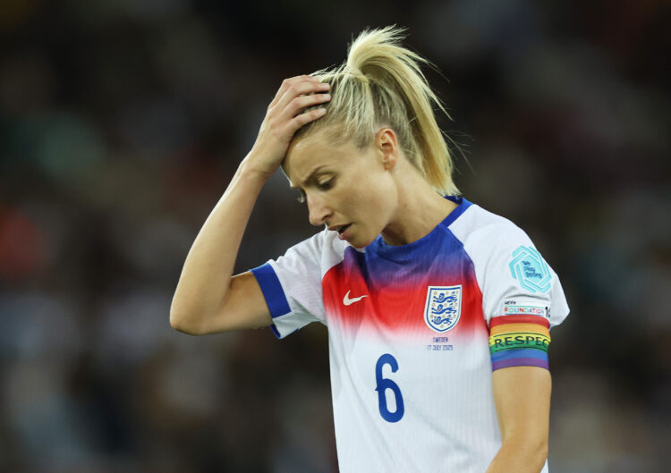 ZURICH, SWITZERLAND - JULY 17: Leah Williamson of England reacts during the UEFA Women's EURO 2025 Quarter-Final match between Sweden and England a...