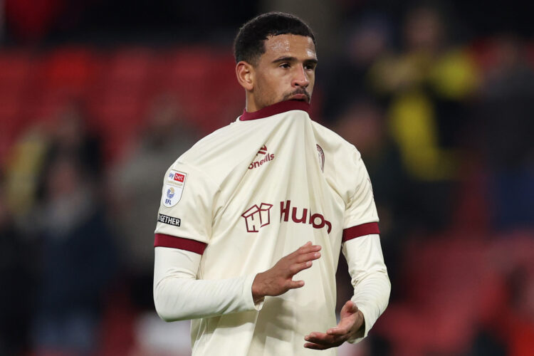 WATFORD, ENGLAND - NOVEMBER 26: Marcus McGuane of Bristol City looks dejected after the Sky Bet Championship match between Watford FC and Bristol C...