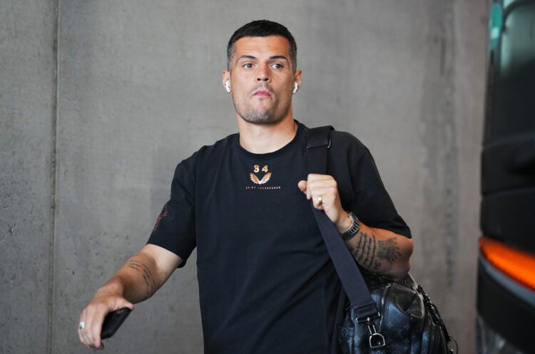 MAINZ, GERMANY - MAY 17: Granit Xhaka of Bayer 04 Leverkusen arrives at the stadium prior to the Bundesliga match between 1. FSV Mainz 05 and Bayer...