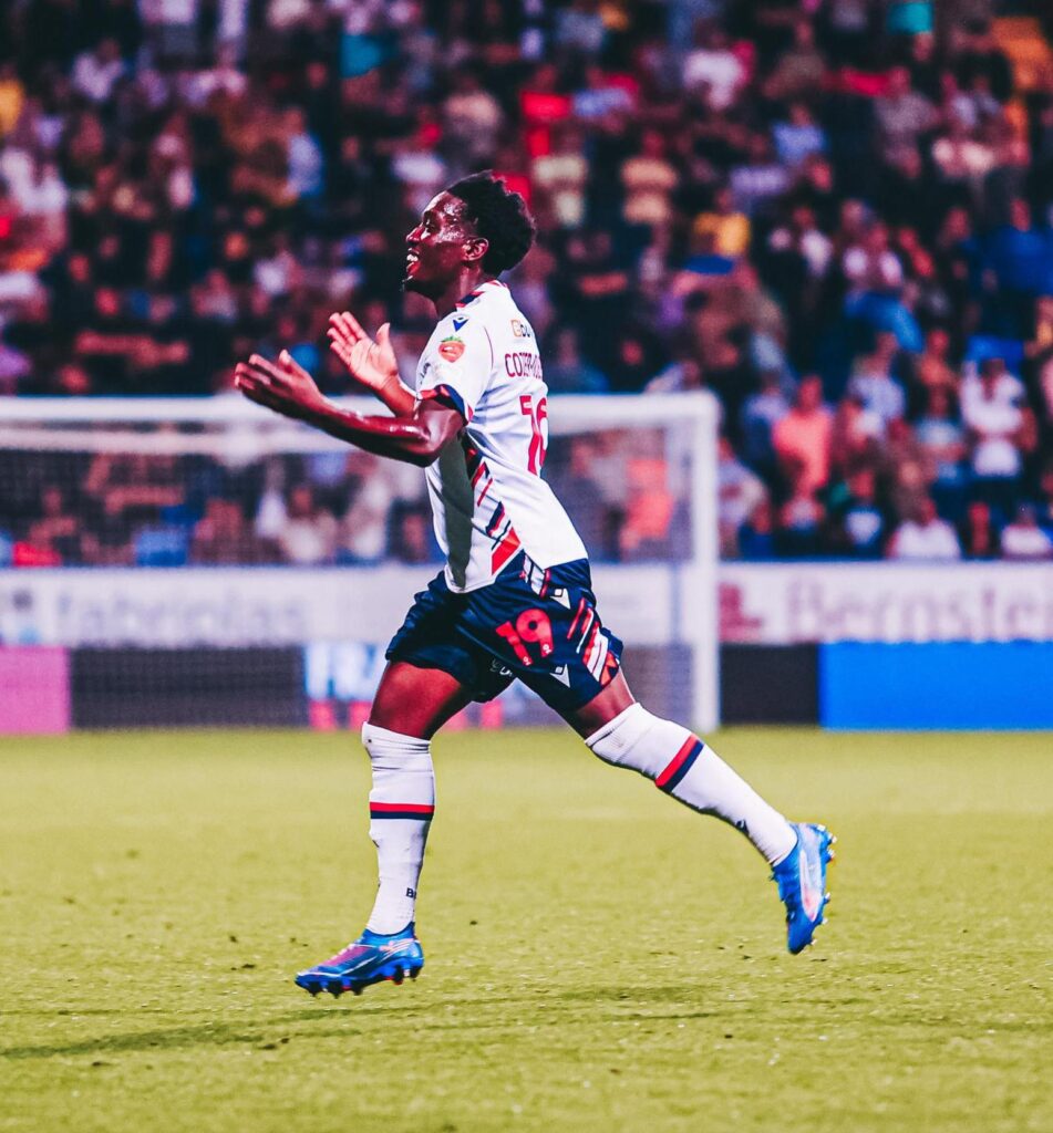 Arsenal academy graduate scores 'worldie' to kick off new loan 4 Amario Cozier-Duberry celebrating a goal for Bolton Wanderers (Photo via Bolton Wanderers on Instagram)