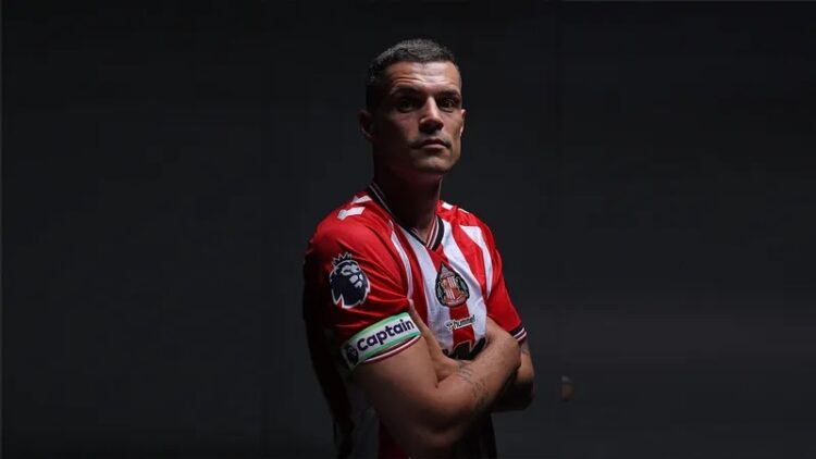 Granit Xhaka wearing the captain's armband for Sunderland (Photo via SAFC.com)