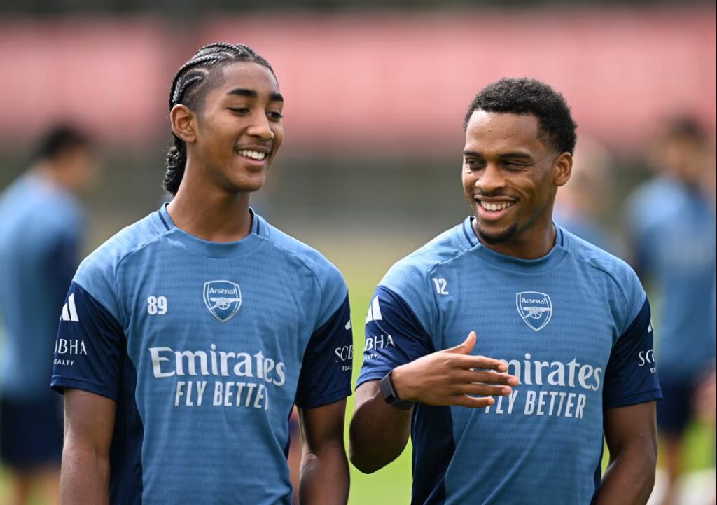 Marli Salmon and Jurrien Timber in training with Arsenal (Photo via Arsenal.com)