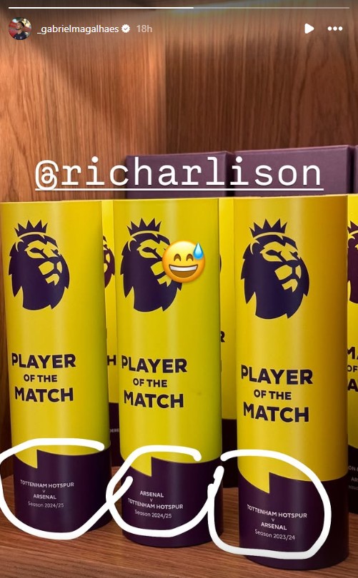 Gabriel Magalhaes' Instagram story on July 31st, 2025