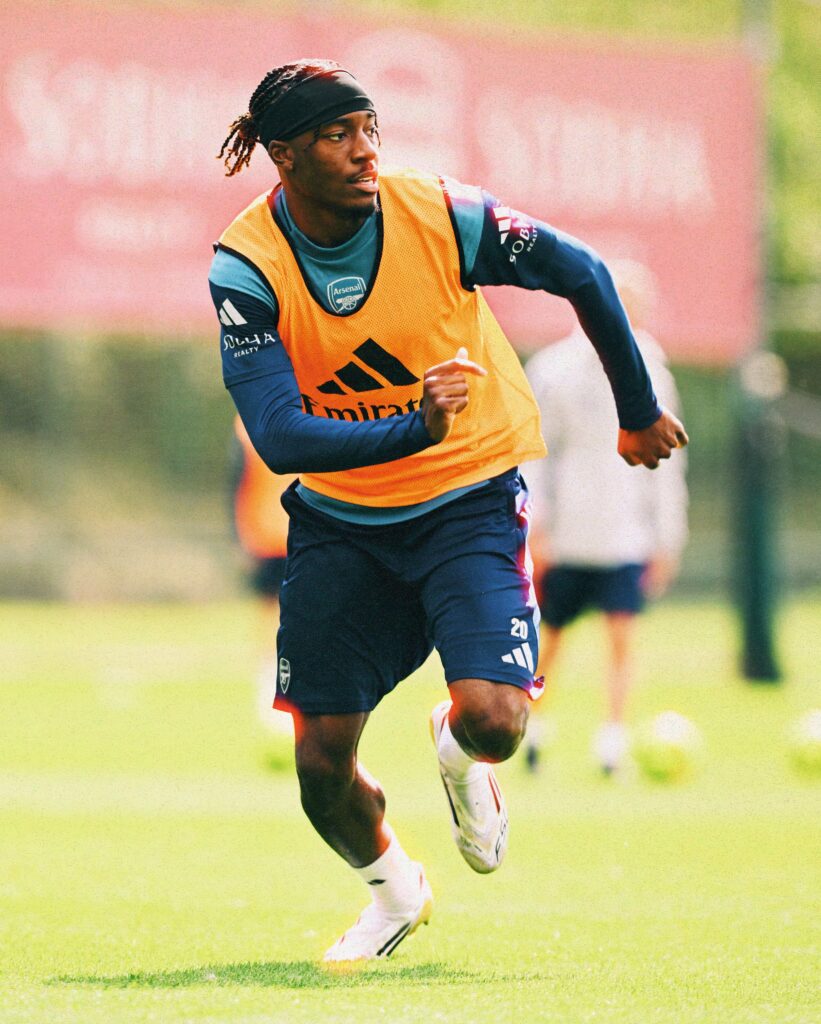 Noni Madueke in training with Arsenal (Photo via Arsenal.com)