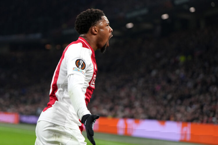 AMSTERDAM, NETHERLANDS - JANUARY 30: Chuba Akpom #10 of Ajax gestures to the crowd in the second half of the UEFA Europa League 2024/25 League Phas...
