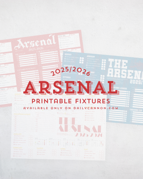 Arsenal fixtures printables on white surface
