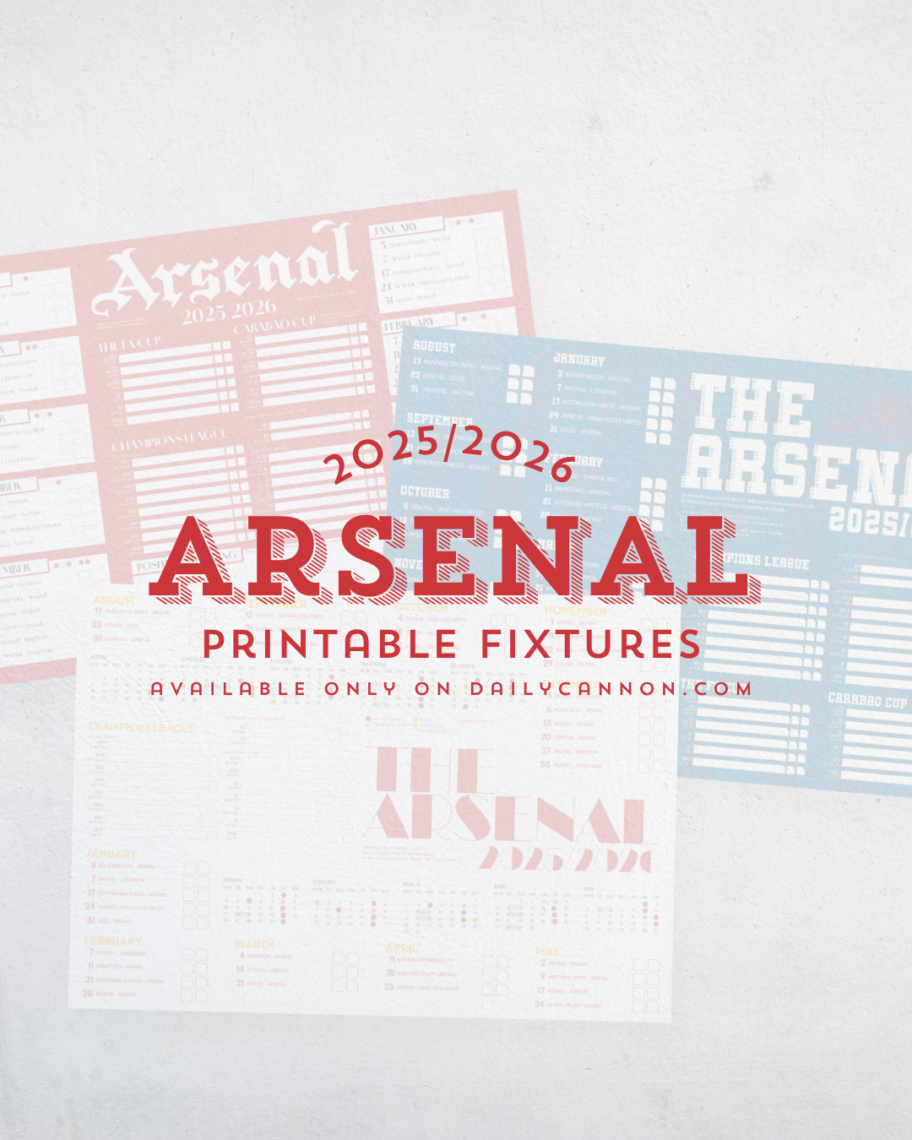 Arsenal fixtures printables on white surface