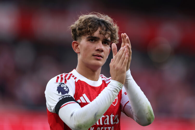 LONDON, ENGLAND - AUGUST 23: Max Dowman of Arsenal claps during the Premier League match between Arsenal and Leeds United at Emirates Stadium on Au...