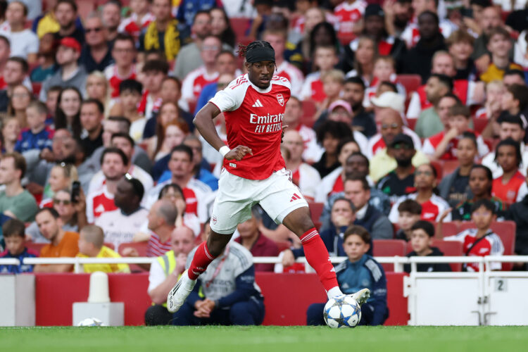 LONDON, ENGLAND - AUGUST 06: Noni Madueke of Arsenal runs with the ball during the pre-season friendly match between Arsenal and Villarreal at Emir...
