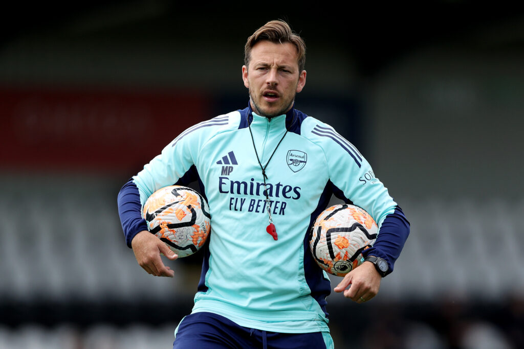 Arsenal U21s show spirit but Fulham take the points 5 BOREHAMWOOD, ENGLAND - JULY 13: Max Porter, Coach of Arsenal XI, looks on prior to the Pre-Season Friendly match between Boreham Wood and Arsenal XI at Meadow Park on July 13, 2024 in Borehamwood, England. (Photo by Ryan Hiscott/Getty Images)